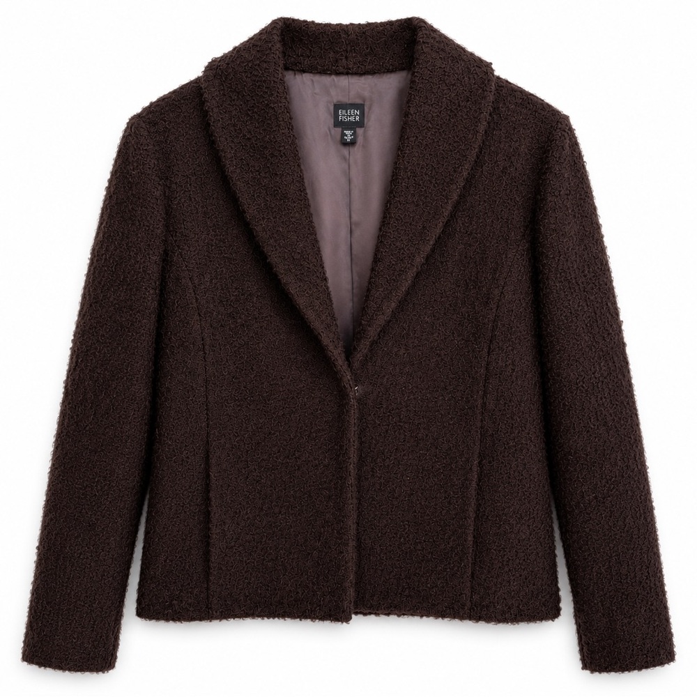 Eileen Fisher Italian Fabric Wool‎ Blend Bouclé Shawl Collar Jacket Blazer M - Picture 2 of 8